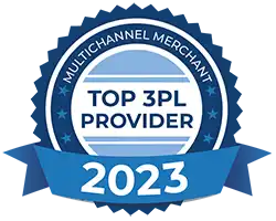 Top 3PL Provider 2023 logo in blue and white