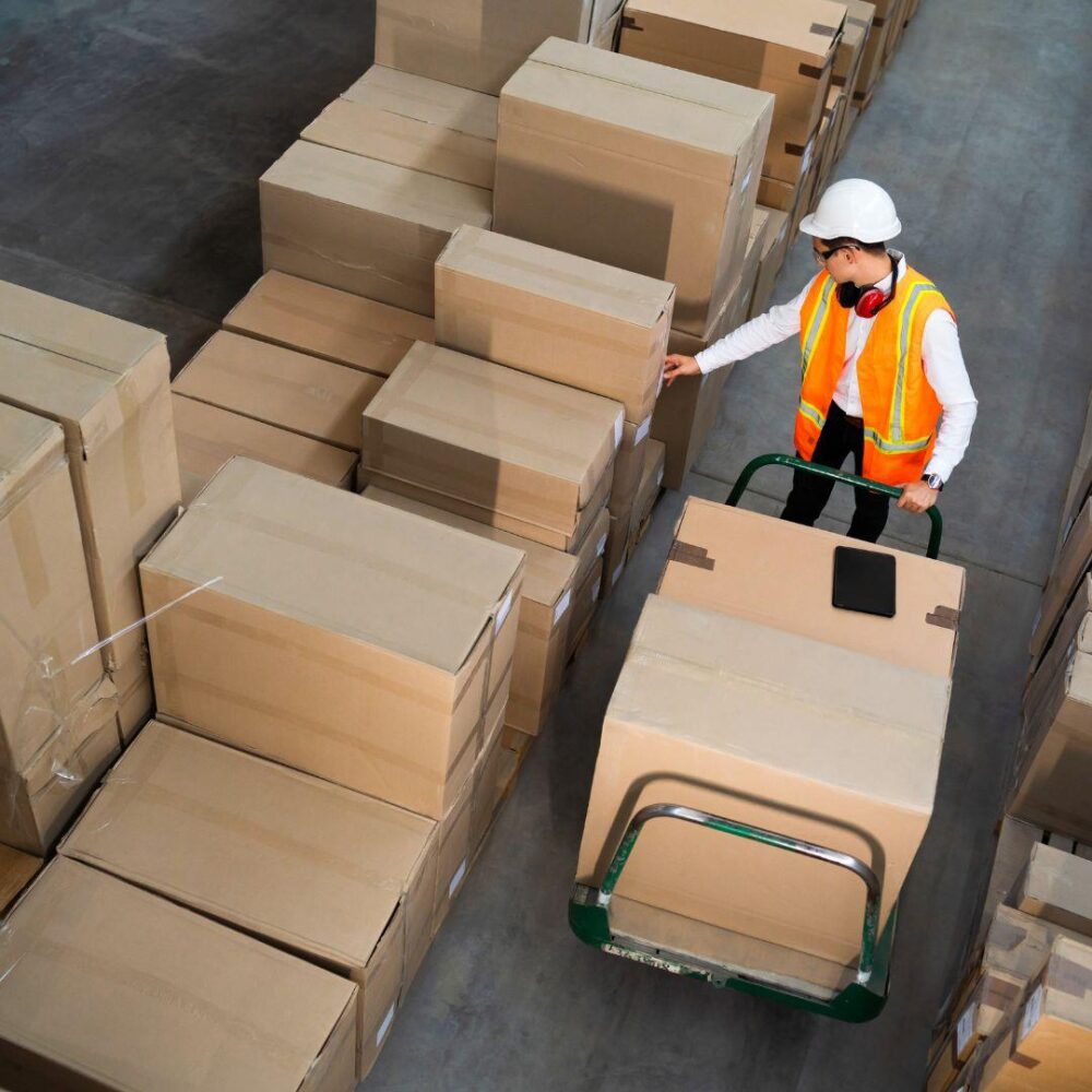 person loading packages on a cart - AMS Fulfillment