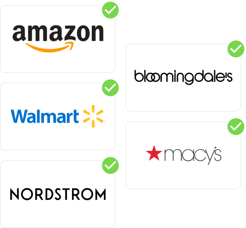 Amazon, Bloomingdale's, Walmart, Macy's, and Nordstrom logos Amazon, Bloomingdale's, Walmart, Macy's, and Nordstrom logos