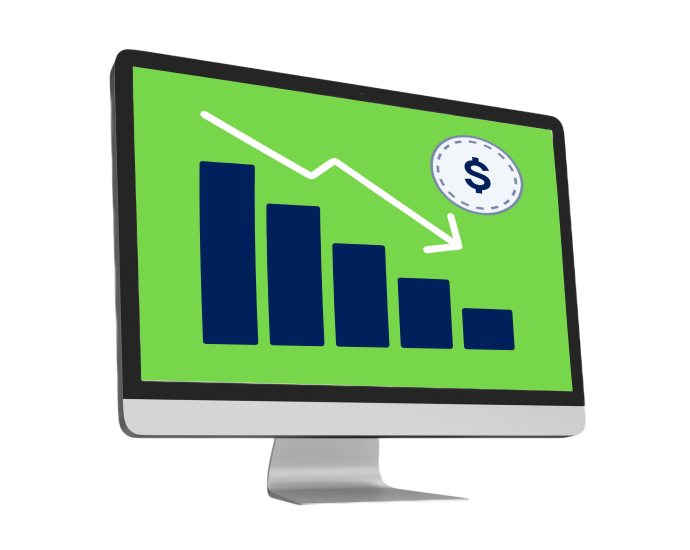 Computer icon of cost lowering on a graph
