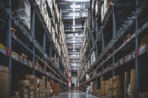 Warehouse shelves that are fully stocked
